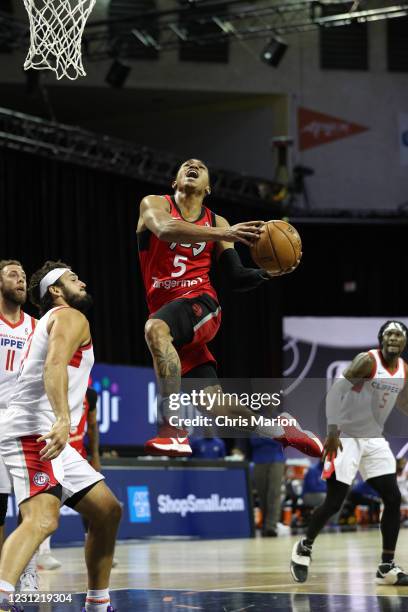 Breein Tyree of the Raptors 905 goes to the basket against the Agua Caliente Clippers on February 17, 2021 at HP Field House in Orlando, Florida....