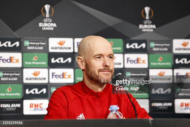 Ajax coach Erik ten Hag during the press conference prior to the UEFA Europa League match between Lille OSC and Ajax Amsterdam at the Pierre Mauroy...