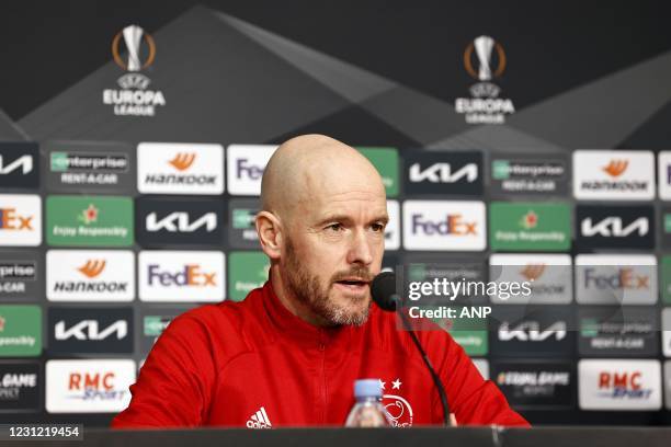 Ajax coach Erik ten Hag during the press conference prior to the UEFA Europa League match between Lille OSC and Ajax Amsterdam at the Pierre Mauroy...