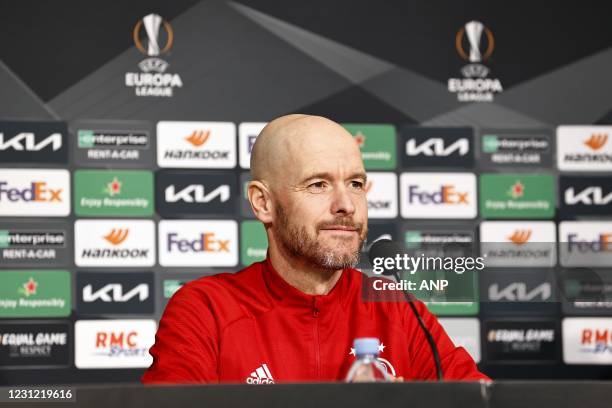 Ajax coach Erik ten Hag during the press conference prior to the UEFA Europa League match between Lille OSC and Ajax Amsterdam at the Pierre Mauroy...