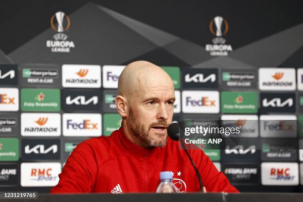 Ajax coach Erik ten Hag during the press conference prior to the UEFA Europa League match between Lille OSC and Ajax Amsterdam at the Pierre Mauroy...