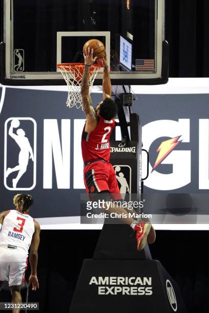Jalen Harris of the Raptors 905 dunks the ball against the Agua Caliente Clippers on February 17, 2021 at HP Field House in Orlando, Florida. NOTE TO...