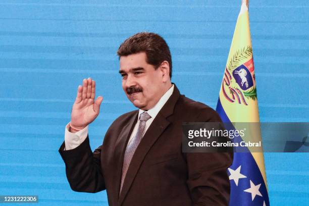 Nicolas Maduro President of Venezuela leaves a press conference in Miraflores Palace on February 17, 2021 in Caracas, Venezuela. Nicolas Maduro...