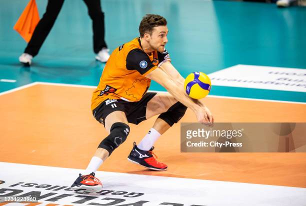 Cody Kessel of the Berlin Recycling Volleys during the Volleyball Bundesliga match between Berlin Recycling Volleys and SVG Lueneburg at...