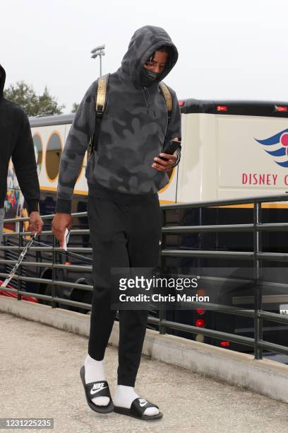 Sacar Anim of the Agua Caliente Clippers arrives before the game against the Raptors 905 on February 17, 2021 at HP Field House in Orlando, Florida....