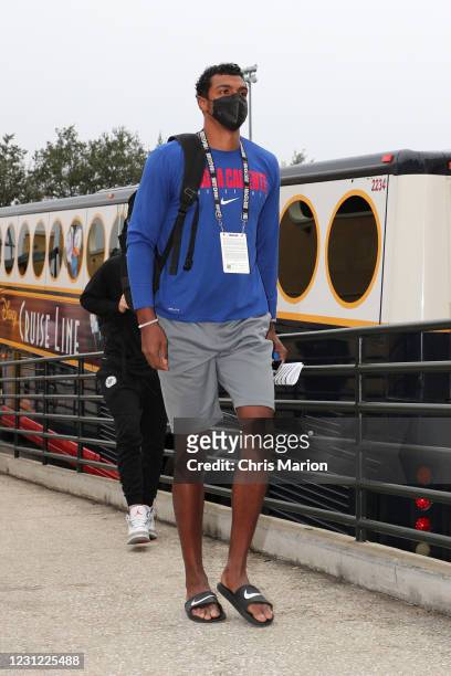 Donte Grantham of the Agua Caliente Clippers arrives before the game against the Raptors 905 on February 17, 2021 at HP Field House in Orlando,...