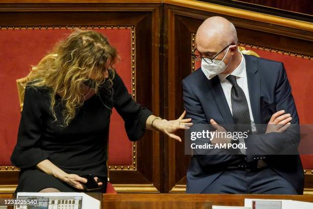 Italian Minister for Disabilities Erika Stefani and Italian Minister for Relations with Parliament Federico DIncà attend the debate ahead of the...