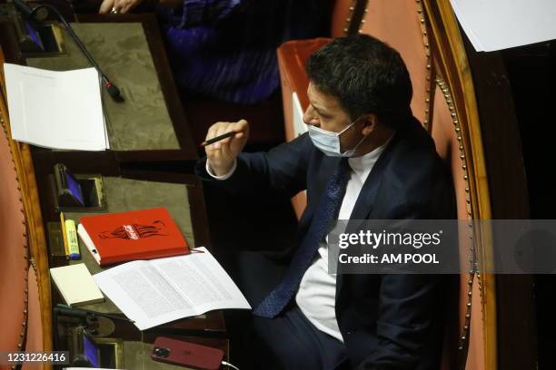 Leader of Italia Viva Matteo Renzi attends the debate ahead of the confidence vote on the new Italian government at the Italian Senate, on February...