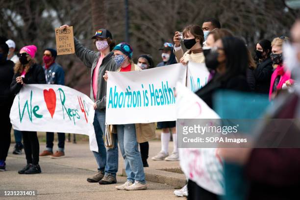 Demonstrators holding placards and banners expressing their opinion, during a press conference and protest by Democrats who walked out during a...