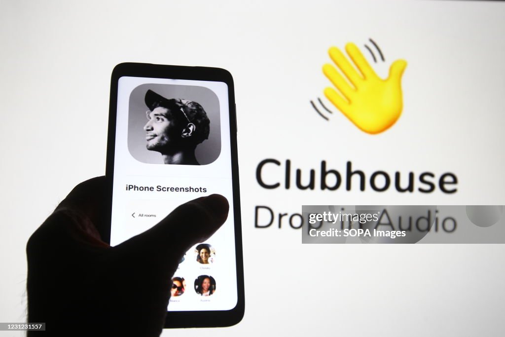 In this photo illustration the Clubhouse logo of an audio-...