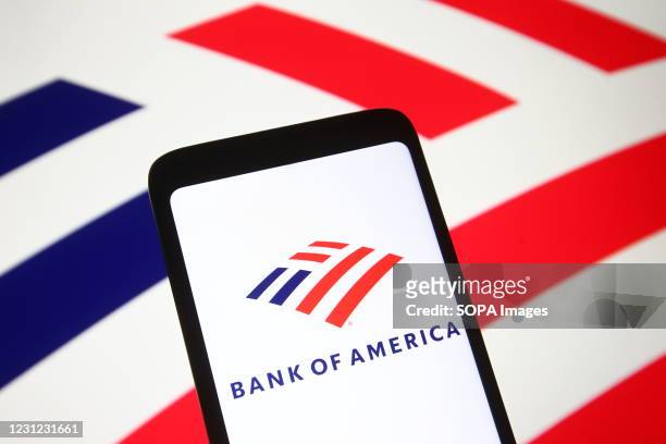 In this photo illustration the Bank of America logo is seen on a smartphone.