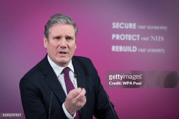 Leader of the Labour Party, Sir Keir Starmer makes a statement on the UK economy on February 18, 2021 in London, England. The Labour leader stated...