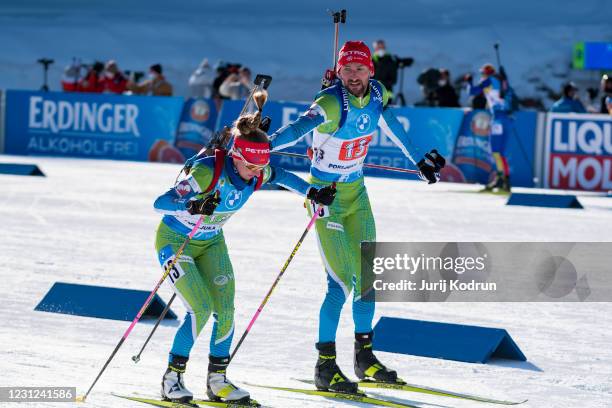 Polona Klemencic and Jakov Fak of Slovenia competes during the Single Mixed Relay at the IBU World Championships Biathlon Pokljuka at Rudno Polje,...