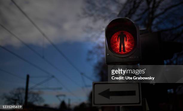 Bonn, Germany Red pedestrian traffic light on February 17, 2021 in Bonn, Germany.