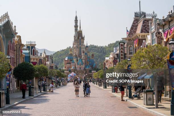 General view of the Hong Kong Disneyland Resort during its reopening. The Hong Kong Disneyland Resort reopens its door to visors as the city's...