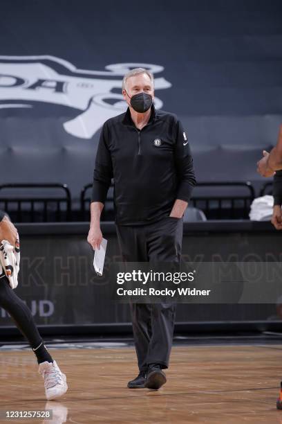 Assistant Coach Mike D'Antoni of the Brooklyn Nets looks on during the game against the Sacramento Kings on February 15, 2021 at Golden 1 Center in...