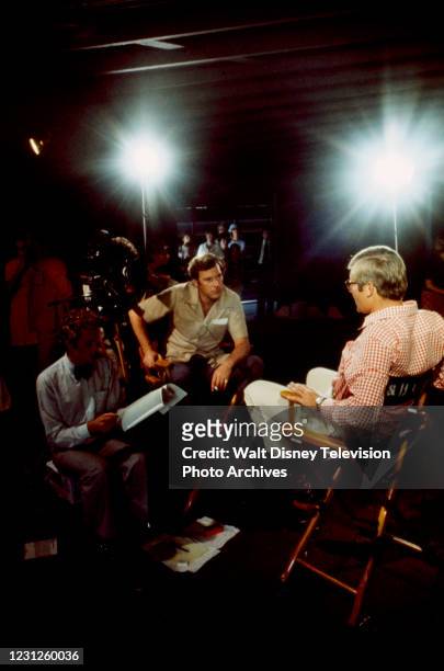 Peter Jennings interviewing Peter Benchley, behind the scenes, making of the ABC News special 'Shark ... Terror, Death, Truth'.