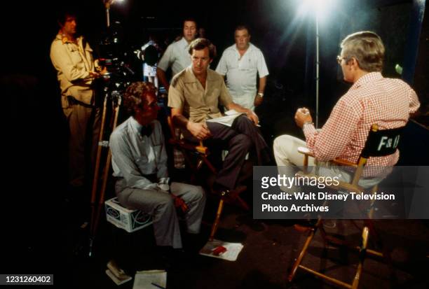 Peter Jennings interviewing Peter Benchley, behind the scenes, making of the ABC News special 'Shark ... Terror, Death, Truth'.