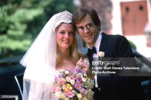 Stock photo of couple on their wedding day being used in the ABC tv series 'FYI: For Your Information' .