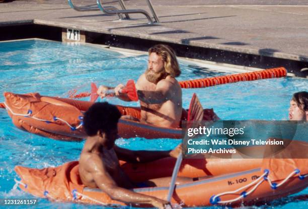 Dan Haggerty, Kurt Russell, Carl Franklin appearing on the ABC tv special 'Battle of the Network Stars II'.
