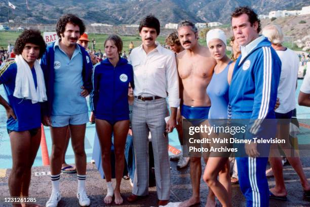 Robert Hegyes, Gabe Kaplan, Penny Marshall, Mark Spitz, Hal Linden, Lynda Carter, John Schuck, Richard Hatch appearing on the ABC tv special 'Battle...