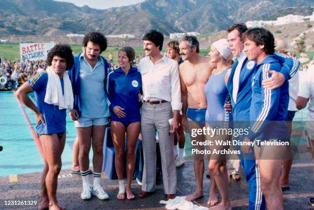 Robert Hegyes, Gabe Kaplan, Penny Marshall, Mark Spitz, Hal Linden, Lynda Carter, John Schuck, Richard Hatch appearing on the ABC tv special 'Battle...