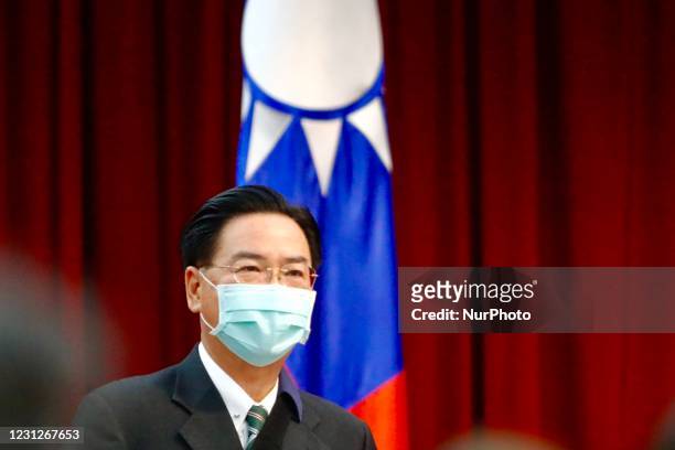 Taiwan Foreign Minister Mr Joseph Wu attends a ceremony awarding prizes to enterprises and experts who had great contributions in diplomatic medical...