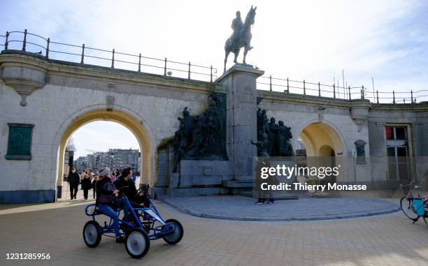 Statue of Leopold II of Belgium and absolute ruler of the Congo Free State from 1885 to 1908 is seen on February 20, 2021 in Ostende, Belgium. To...