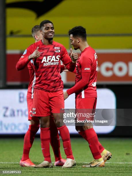 Myron Boadu of AZ Alkmaar celebrates 1-4 during the Dutch Eredivisie match between VVVvVenlo - AZ Alkmaar at the Seacon Stadium - De Koel on February...