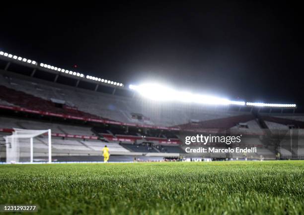 Detail of the new playing field during a match between River Plate and Rosario Central as part of Copa De La Liga Profesional 2021 at Estadio...