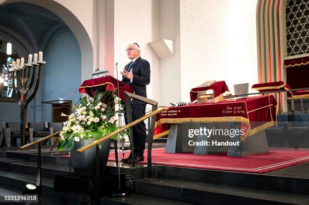 Federal President Frank-Walter Steinmeier gives a speech at a synagogue in Cologne during a ceremony to kick off the festival year celebrating 1700...