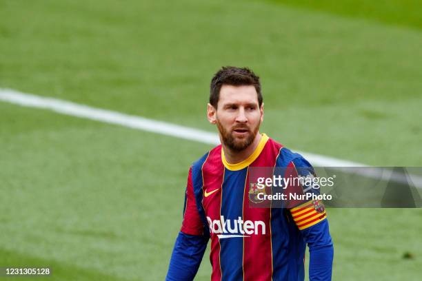 Leo Messi of FC Barcelona during Spanish La Liga match between FC Barcelona and Cadiz CF on February 21 of 2021, Barcelona, Spain.