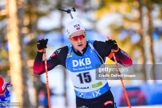 Vetle Sjaastad Christiansen of Norway in action competes during the Men 15 km Mass Start Competition at the IBU World Championships Biathlon Pokljuka...