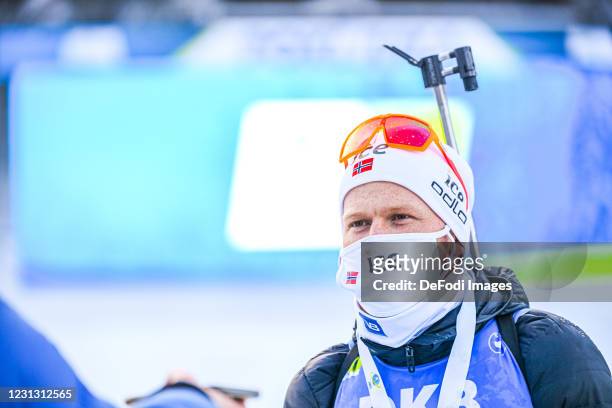 Johannes Dale of Norway after the medal ceremony during the Men 15 km Mass Start Competition at the IBU World Championships Biathlon Pokljuka at on...