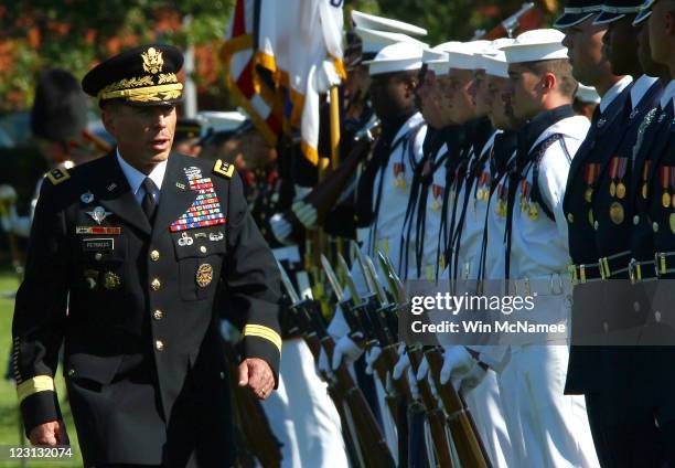 Gen. David Petraeus inspects troops during an Armed Forces Farewell Tribute and Retirement Ceremony August 31, 2011 at Ft. Myer, Virginia. Petraeus...