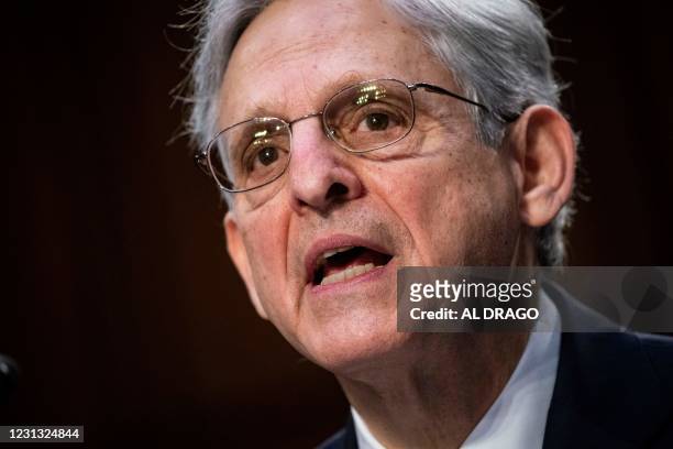 Judge Merrick Garland testifies before a Senate Judiciary Committee hearing on his nomination to be US Attorney General on Capitol Hill in...