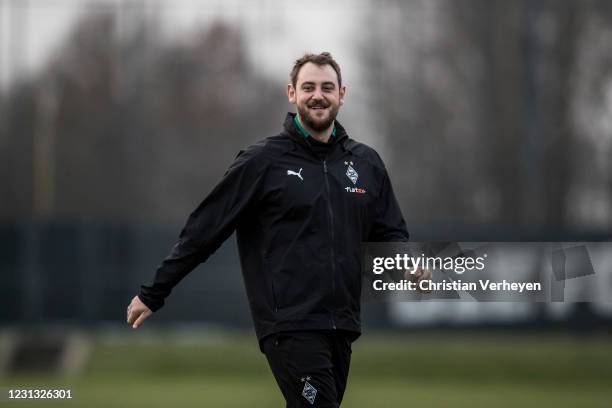 Assistant Coach Rene Maric is seen during a Training session of Borussia Moenchengladbach at Borussia-Park on February 22, 2021 in Moenchengladbach,...