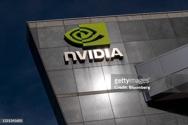 Nvidia headquarters in Santa Clara, California, U.S., on Tuesday, Feb. 23, 2021. Nvidia Corp. Is expected to release earnings figures on February 24....
