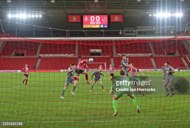 Aiden O'Brien of Sunderland scores the first goal with a header during the Sky Bet League One match between Sunderland and Fleetwood Town at Stadium...
