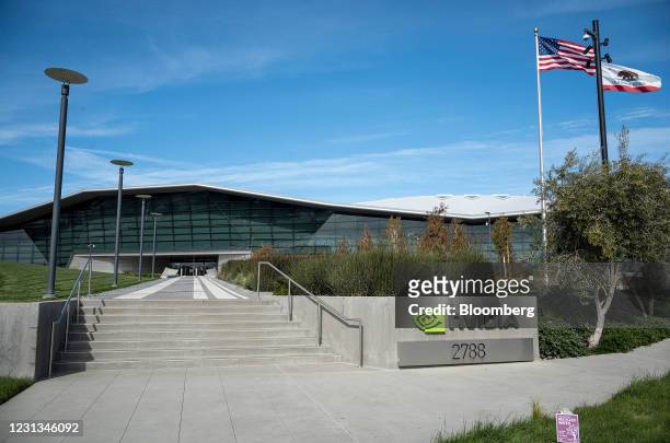 Nvidia headquarters in Santa Clara, California, U.S., on Tuesday, Feb. 23, 2021. Nvidia Corp. Is expected to release earnings figures on February 24....