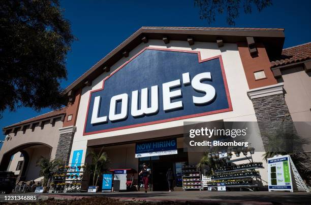 Signage outside a Lowe's store in Concord, California, U.S., on Tuesday, Feb. 23, 2021. Lowe's Cos Inc. Is expected to release earnings figures on...