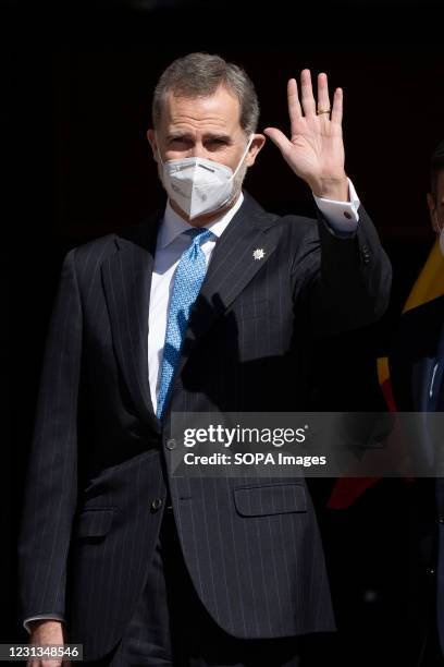 King Felipe VI of Spain arrives to the ceremony marking the 40th anniversary of the February 23, 1981 failed military coup, at the Spanish parliament...