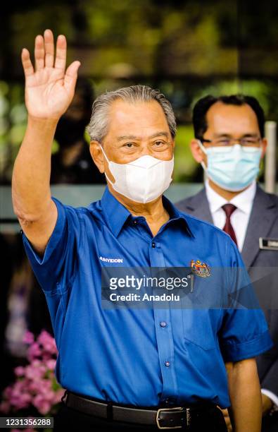 Prime Minister of Malaysia, Tan Sri Muhyiddin Yassin arrives at the Putrajaya Health Office before undergo the Covid-19 vaccine process in Putrajaya,...