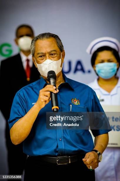 Prime Minister of Malaysia, Tan Sri Muhyiddin Yassin speaks after undergoing the Covid-19 vaccine process in Putrajaya, Malaysia on February 24, 2021.