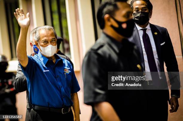 Prime Minister of Malaysia, Tan Sri Muhyiddin Yassin arrives at the Putrajaya Health Office before undergo the Covid-19 vaccine process in Putrajaya,...