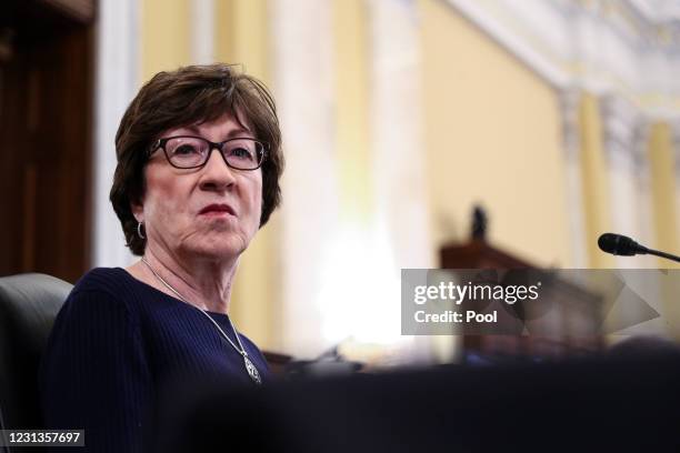 Senator Susan Collins listens during the confirmation hearing for William Burns, nominee for Director of the CIA, before the Senate Intelligence...