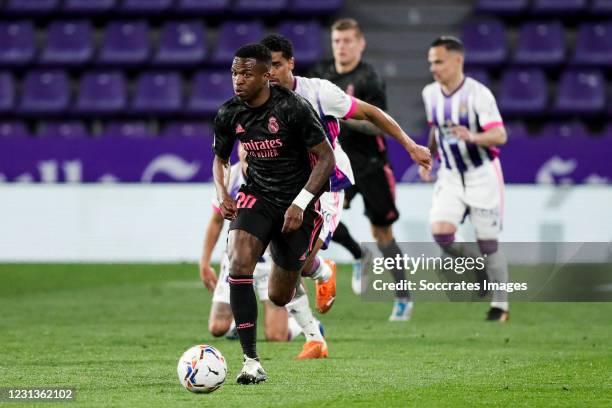 Vinicius Junior of Real Madrid during the La Liga Santander match between Real Valladolid v Real Madrid at the Estadio Nuevo Jose Zorrilla on...
