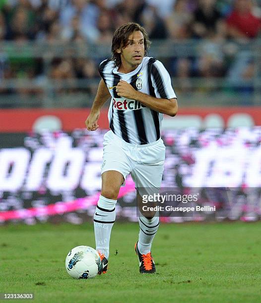 Andrea Pirlo of Juventus in action during the match between AC Milan and Juventus FC during the TIM preseason tournament at Stadio San Nicola on...