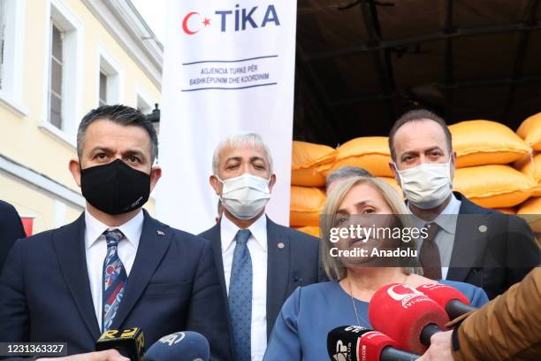 Turkish Minister of Agriculture and Forestry, Bekir Pakdemirli and Minister of Agriculture and Rural Development Milva Ekonomi attend distribution...