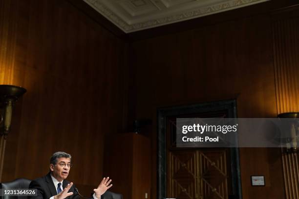 Xavier Becerra, nominee for Secretary of Health and Human Services, answers questions during his confirmation hearing before the Senate Finance...